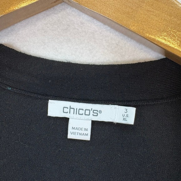 Chicos Women's Sz 3/XL Black Teal Polka Dot Open Front Midi Cardigan Sweater - Picture 4 of 5